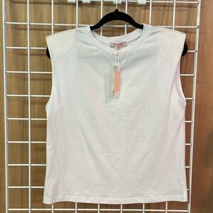 C+D+M white sleeveless tee shirt with padded shoulders. Size small NWT